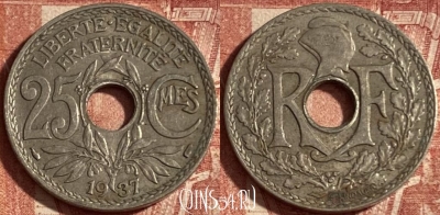 Франция 25 сантимов 1937 года, KM# 867a, 247p-075 ♛