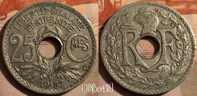 Франция 25 сантимов 1937 года, KM# 867a, 342s-008