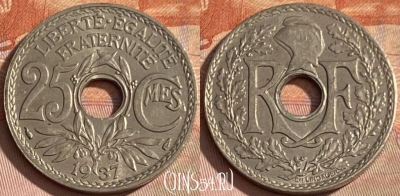 Франция 25 сантимов 1937 года, KM# 867a, 360p-096 ♛