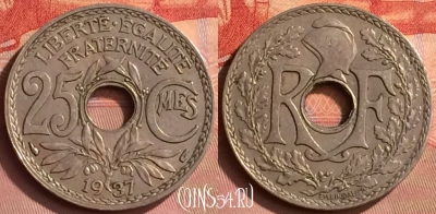 Франция 25 сантимов 1937 года, KM# 867a, 397o-010