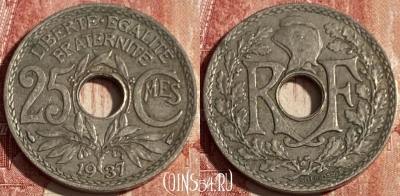 Франция 25 сантимов 1937 года, KM# 867a, 426p-087 ♛