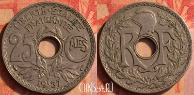 Франция 25 сантимов 1937 года, KM# 867a, 441o-039