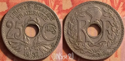 Франция 25 сантимов 1937 года, KM# 867a, 443o-002 ♛