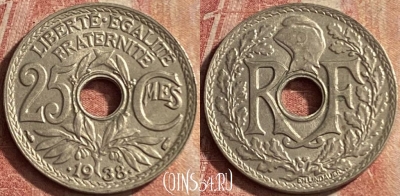 Франция 25 сантимов 1938 года, KM# 867b, 127p-074 ♛