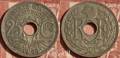 Франция 25 сантимов 1938 года, KM# 867b, 247p-120 ♛