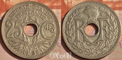 Франция 25 сантимов 1938 года, KM# 867b, 384p-022 ♛