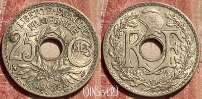 Франция 25 сантимов 1938 года, KM# 867b, 386q-007 ♛