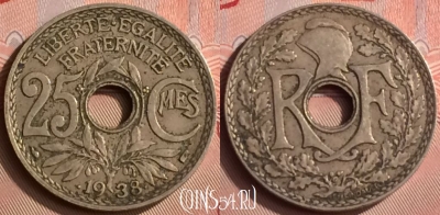 Франция 25 сантимов 1938 года, KM# 867b, 398-084