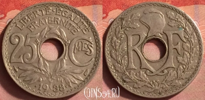 Франция 25 сантимов 1938 года, KM# 867b, 428o-118 ♛