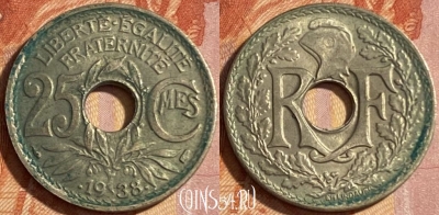 Франция 25 сантимов 1938 года, KM# 867b, 490р-106 ♛