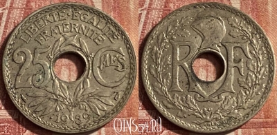 Франция 25 сантимов 1939 года, KM# 867b, 069p-101