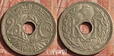 Франция 25 сантимов 1939 года, KM# 867b, 076p-052 ♛