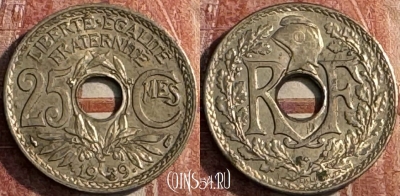 Франция 25 сантимов 1939 года, KM# 867b, 117s-084