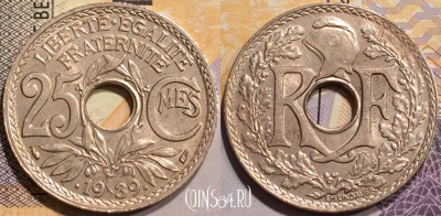 Франция 25 сантимов 1939 года, KM# 867b, 138-018