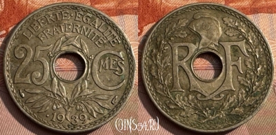 Франция 25 сантимов 1939 года, KM# 867b, 168s-008 ♛