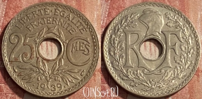 Франция 25 сантимов 1939 года, KM# 867b, 224q-142 ♛
