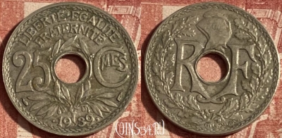Франция 25 сантимов 1939 года, KM# 867b, 247p-032 ♛