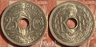 Франция 25 сантимов 1939 года, KM# 867b, 250p-043 ♛