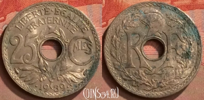 Франция 25 сантимов 1939 года, KM# 867b, 270m-003