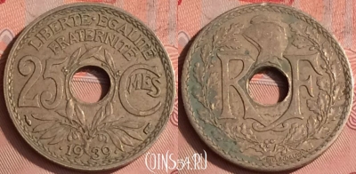 Франция 25 сантимов 1939 года, KM# 867b, 326o-029