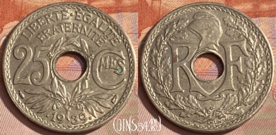 Франция 25 сантимов 1939 года, KM# 867b, 348p-069 ♛