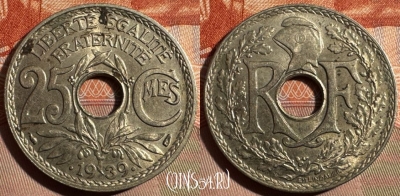 Франция 25 сантимов 1939 года, KM# 867b, 348s-001