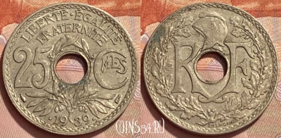 Франция 25 сантимов 1939 года, KM# 867b, 352q-074 ♛