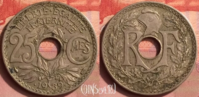 Франция 25 сантимов 1939 года, KM# 867b, 395o-035