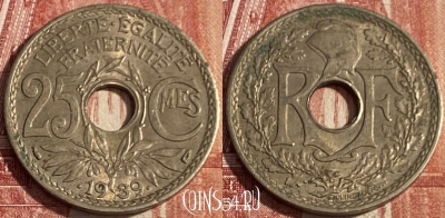 Франция 25 сантимов 1939 года, KM# 867b, 407p-038 ♛