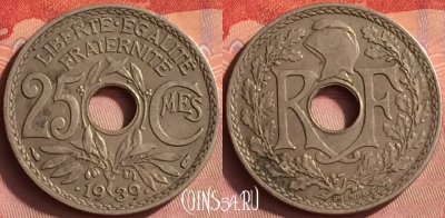 Франция 25 сантимов 1939 года, KM# 867b, 426o-096 ♛