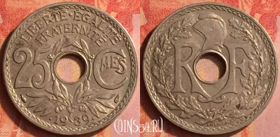 Франция 25 сантимов 1939 года, KM# 867b, 443o-077 ♛