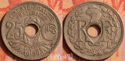 Франция 25 сантимов 1939 года, KM# 867b, 443o-109