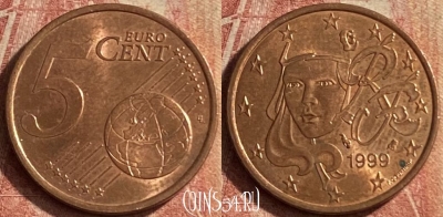 Франция 5 евроцентов 1999 года, KM# 1284, 114p-039