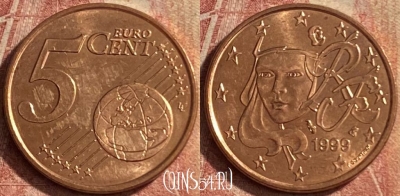 Франция 5 евроцентов 1999 года, KM# 1284, 114p-042