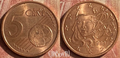 Франция 5 евроцентов 1999 года, KM# 1284, 114p-131