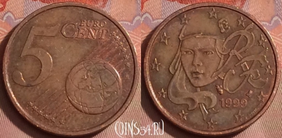 Франция 5 евроцентов 1999 года, KM# 1284, 251k-066