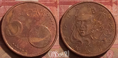 Франция 5 евроцентов 1999 года, KM# 1284, 291k-124