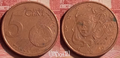 Франция 5 евроцентов 1999 года, KM# 1284, 356l-065