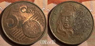 Франция 5 евроцентов 1999 года, KM# 1284, 467s-569
