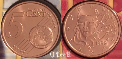 Франция 5 евроцентов 1999 года, KM# 1284, BU, 401n-005 ♛
