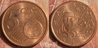 Франция 5 евроцентов 2000 года, KM# 1284, 114p-033