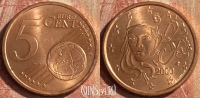 Франция 5 евроцентов 2000 года, KM# 1284, 114p-116