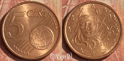Франция 5 евроцентов 2001 года, KM# 1284, 112p-134