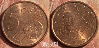 Франция 5 евроцентов 2001 года, KM# 1284, 114p-052