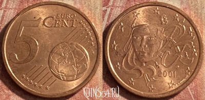 Франция 5 евроцентов 2001 года, KM# 1284, 115p-054