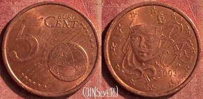 Франция 5 евроцентов 2003 года, KM# 1284, 402-012