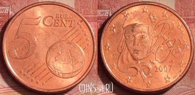 Франция 5 евроцентов 2007 года, KM# 1284, 328k-015