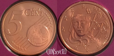 Франция 5 евроцентов 2007 года, KM# 1284, BU, 401n-069 ♛