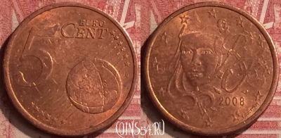 Франция 5 евроцентов 2008 года, KM# 1284, 050n-208