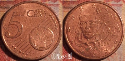 Франция 5 евроцентов 2009 года, KM# 1284, 174a-127